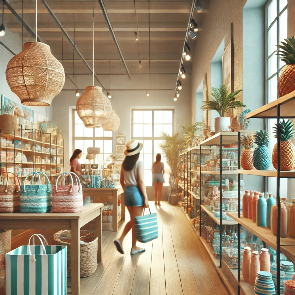 Ambiente di negozio estivo con decorazioni tropicali