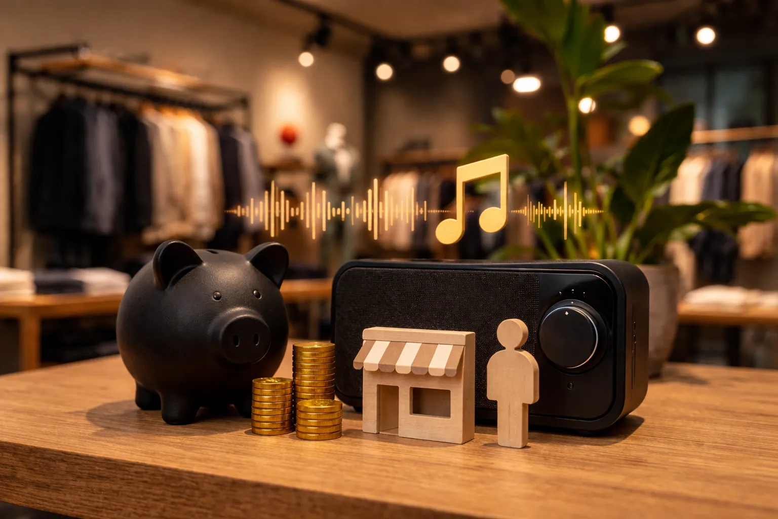 Costo della radio in store in un negozio moderno con sistema audio e gestione musicale