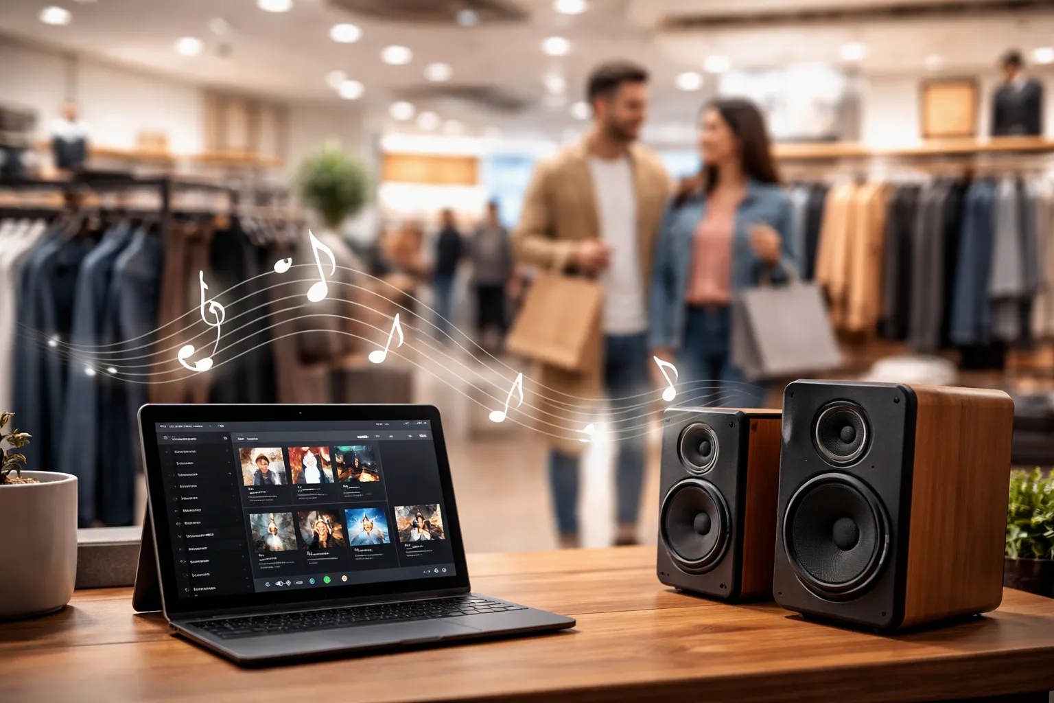 musica per negozi in un punto vendita moderno con esperienza cliente e atmosfera sonora