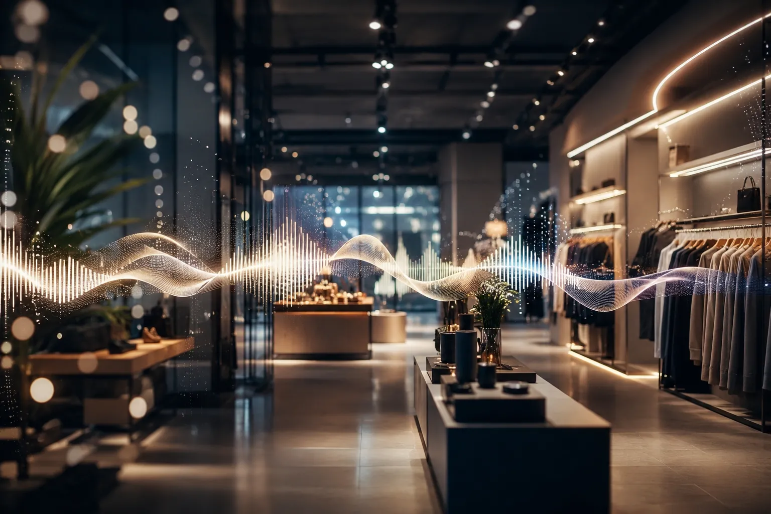 Negozio moderno con atmosfera sonora immersiva e identit&agrave; sonora retail